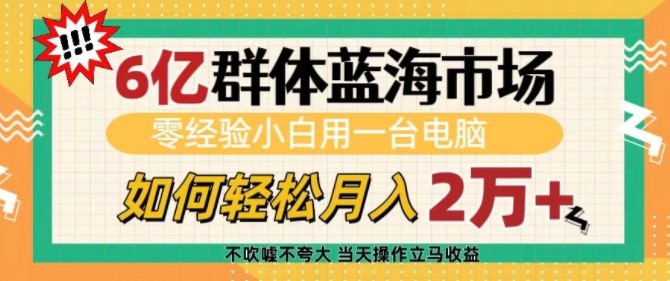 6亿群体蓝海市场，零经验小白用一台电脑，如何轻松月入过w【揭秘】 - 创享网-创享网