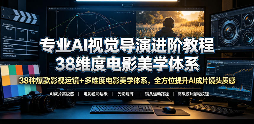 专业AI视觉导演进阶教程，38种爆款影视运镜+多维度电影美学体系，全方位提升AI成片高级感与镜头质感-创享网