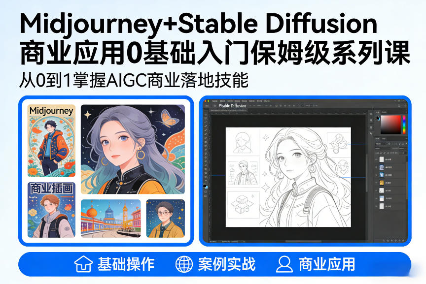 AIGC商业应用Midjourney+Stable Diffusion教程，0基础入门保姆级系列课-创享网