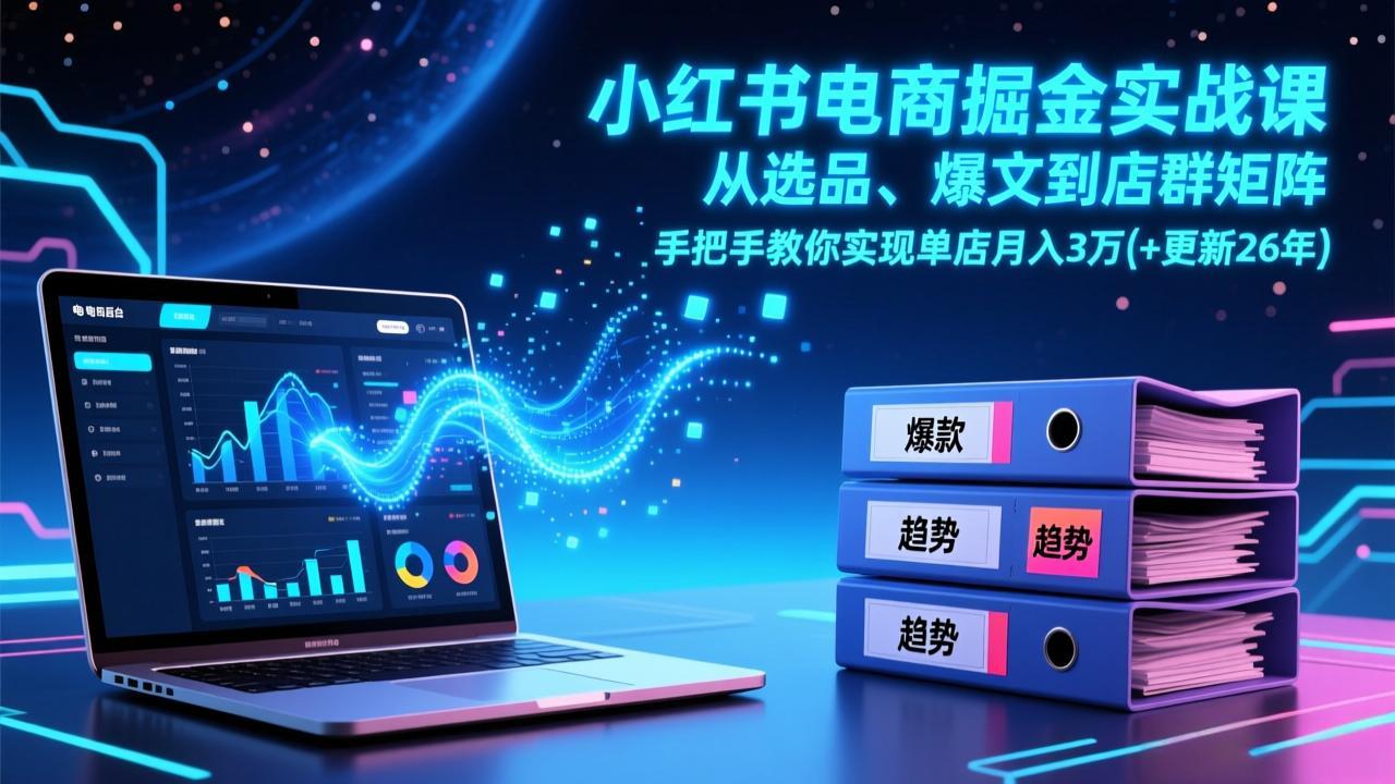 小红书电商掘金实战课,从选品、爆文到店群矩阵,手把手教你实现单店月入3万+(更新26年-创享网