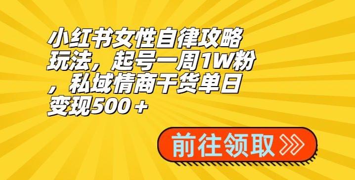 小红书女性自律攻略玩法，起号一周1W粉，私域情商干货单日变现500＋ - 创享网-创享网