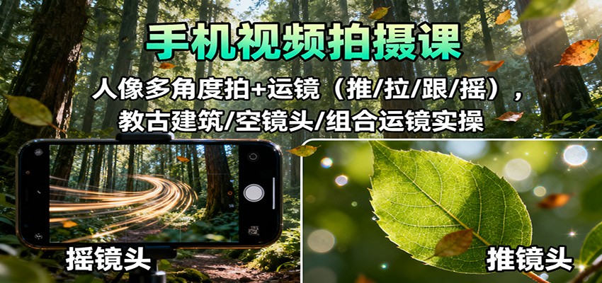 手机视频拍摄课：人像多角度拍+运镜(推/拉/跟/摇)，古建筑/空镜头/组合运镜实操 - 创享网-创享网