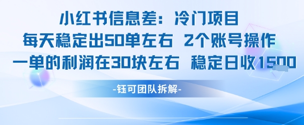 小红书信息差冷门项目一单利润30块每天稳定1.5k左右2个账号操作 - 创享网-创享网