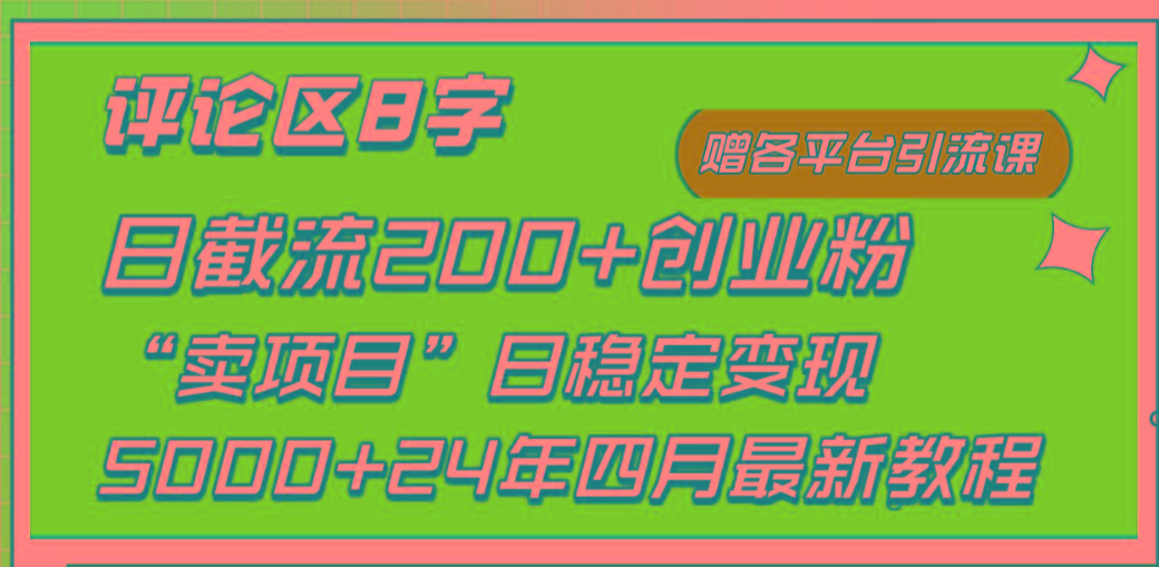 (9851期)评论区8字日载流200+创业粉 日稳定变现5000+24年四月最新教程！ - 创享网-创享网
