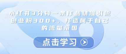 小红书3分钟一条作品精准引流创业粉300+，打造属于自己的流量帝国 - 创享网-创享网