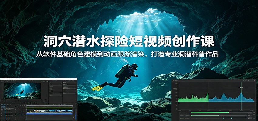 洞穴潜水探险短视频创作课：从软件基础角色建模到动画跟踪渲染，打造专业洞潜科普作品-创享网