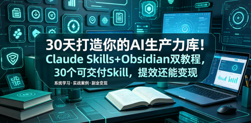 30天打造你的AI生产力库！Claude Skills+Obsidian 双教程，30 个可交付 Skill，提效还能变现-创享网