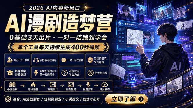 AI漫剧造梦营：0基础3天出片，单个工具每天持续生成400秒视频-创享网