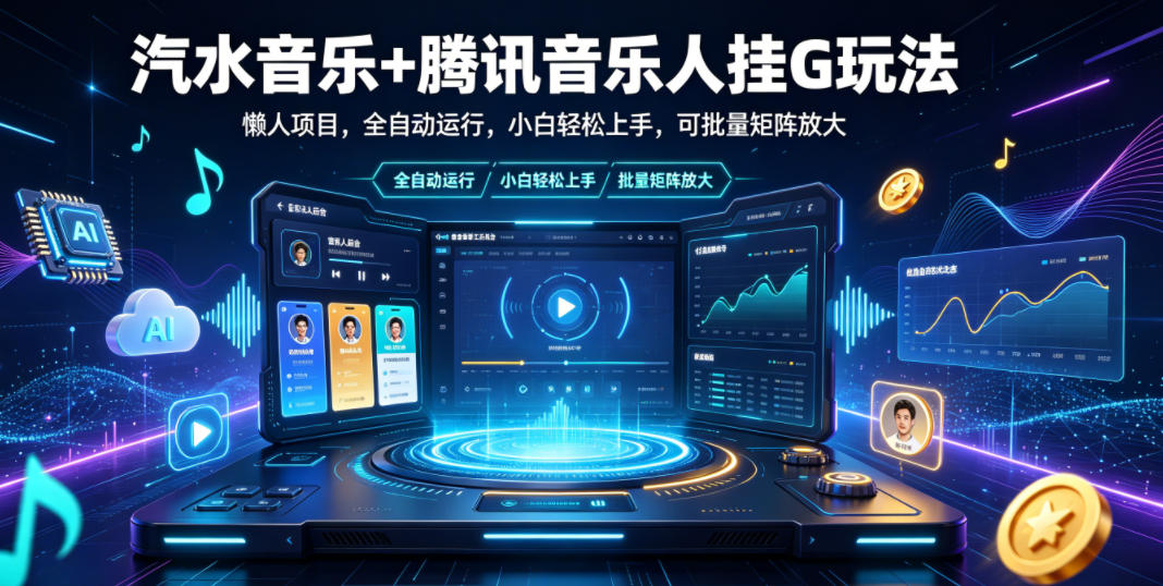 汽水音乐+腾讯音乐人挂G玩法，懒人项目，全自动运行，小白轻松上手，可批量矩阵放大【揭秘】-创享网