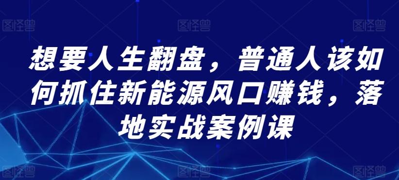 想要人生翻盘，普通人该如何抓住新能源风口赚钱，落地实战案例课 - 创享网-创享网