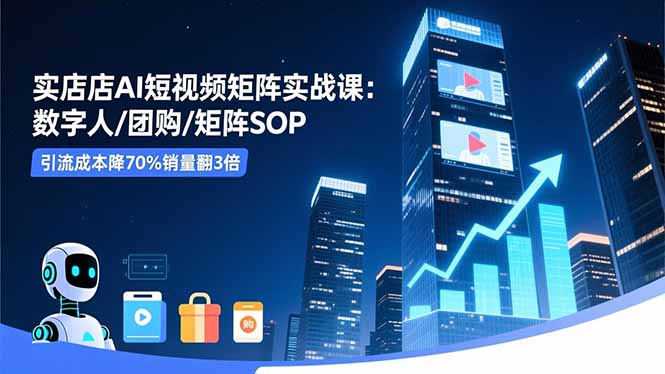 实体店AI短视频矩阵实战课：数字人/团购/矩阵SOP，引流成本降70%销量翻3倍-创享网