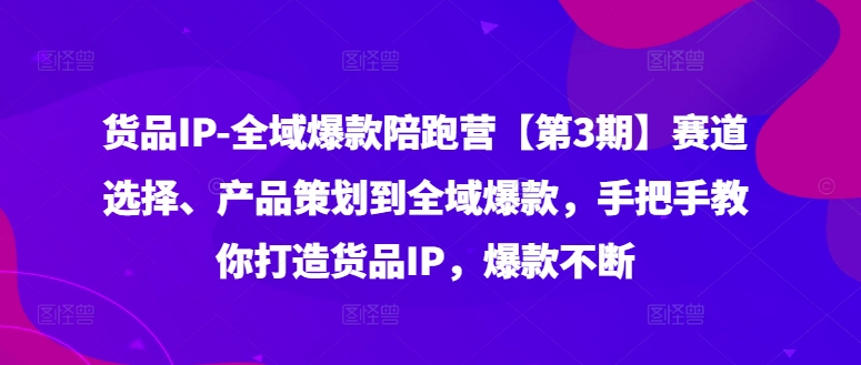 货品IP全域爆款陪跑营【第3期】赛道选择、产品策划到全域爆款，手把手教你打造货品IP，爆款不断 - 创享网-创享网
