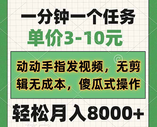 一分钟一个任务，单价3-10元，动动手指发视频，无剪辑无成本，傻瓜式操... - 创享网-创享网