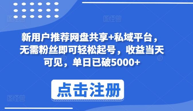 新用户推荐网盘共享+私域平台，无需粉丝即可轻松起号，收益当天可见，单日已破5000+【揭秘】 - 创享网-创享网