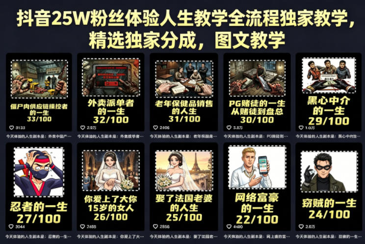 抖音25W粉丝体验人生教学全流程独家教学，精选独家分成，图文教学-创享网
