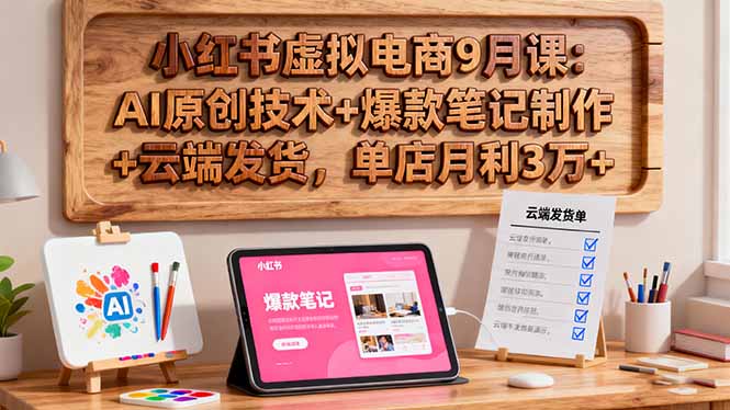 小红书虚拟电商9月课：AI原创技术+爆款笔记制作+云端发货，单店月利3万+-创享网