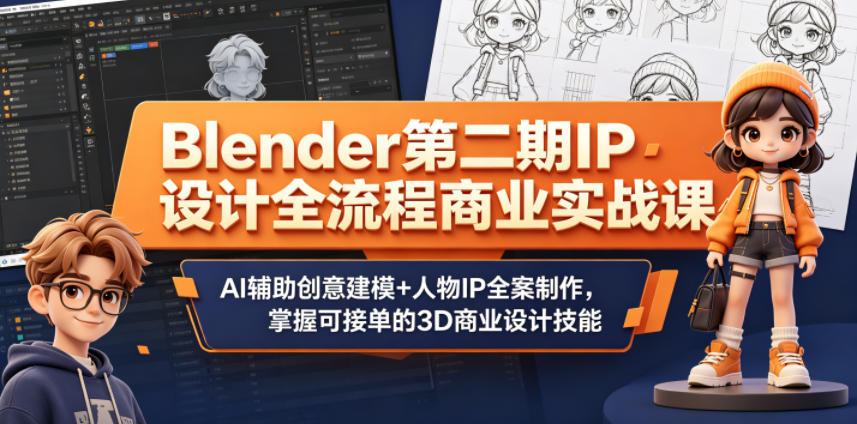 Blender第二期IP设计全流程商业实战课，AI辅助创意建模+人物IP全案制作，掌握可接单的3D商业设计技能 - 创享网-创享网