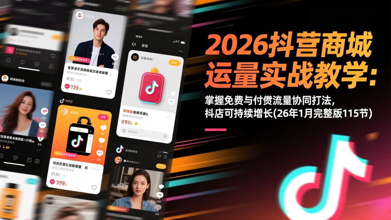 2026抖音商城运营实战教学：掌握免费与付费流量协同打法，抖店可持续增长(26年1月完整版115节 - 创享网-创享网