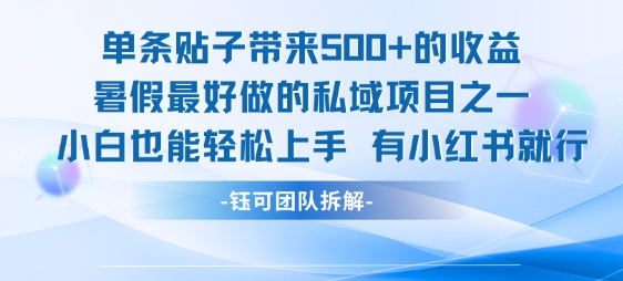 单条贴子带来5张的收益，暑假最好做的私域项目之一，小白也能轻松上手，有小红书就行 - 创享网-创享网