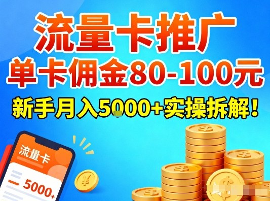 流量卡推广,单卡佣金80-100,新手月入5k+实操拆解!-创享网