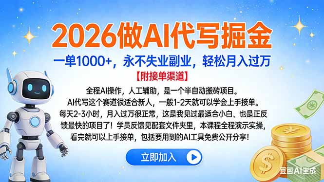 2026做AI代写掘金，一单1000+，永不失业副业，轻松月入过万-创享网