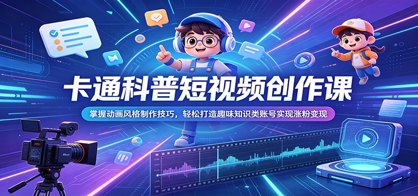 卡通科普短视频创作课：掌握动画风格制作技巧，轻松打造趣味知识类账号实现涨粉变现-创享网