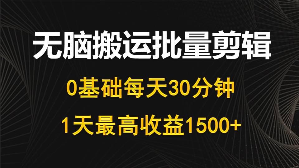 (10008期)每天30分钟，0基础无脑搬运批量剪辑，1天最高收益1500+ - 创享网-创享网
