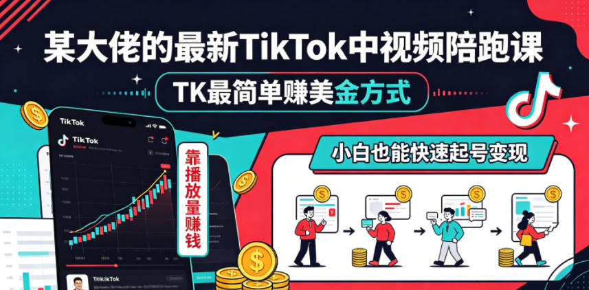 某大佬的最新TikTok中视频陪跑课，TK最简单賺美金方式，靠播放量賺钱，小白也能快速起号变现-创享网