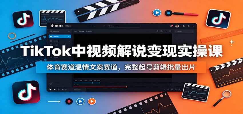 TikTok中视频解说变现实操课：体育赛道温情文案赛道，完整起号剪辑批量出片-创享网