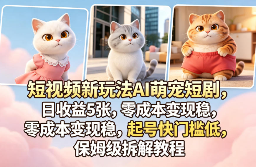 短视频新玩法AI萌宠短剧，日收益5张，零成本变现稳，起号快门槛低，保姆级拆解教程 - 创享网-创享网