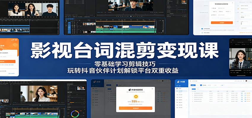 影视台词混剪变现课：零基础学习剪辑技巧，玩转抖音伙伴计划解锁平台双重收益-创享网