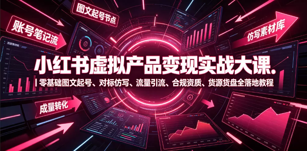 小红书虚拟产品变现实战大课｜图文起号、对标引流、合规资质、货源货盘全套落地-创享网