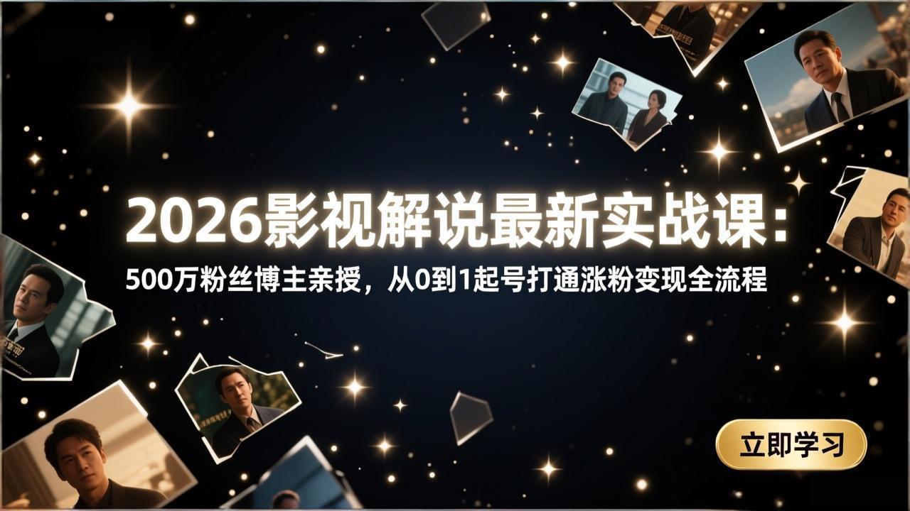 2026影视解说最新实战课：500万粉丝博主亲授，从0到1起号打通涨粉变现全流程-创享网