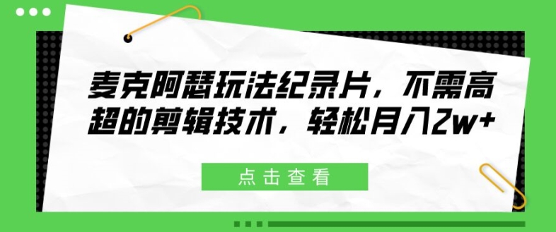 麦克阿瑟玩法纪录片，不需高超的剪辑技术，轻松月入2w+【揭秘】 - 创享网-创享网