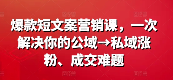 爆款短文案营销课，一次解决你的公域→私域涨粉、成交难题 - 创享网-创享网
