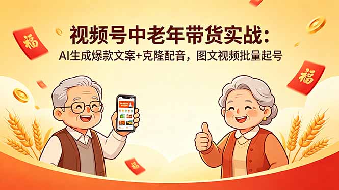 视频号中老年带货实战：AI生成爆款文案+克隆配音，图文视频批量起号-创享网