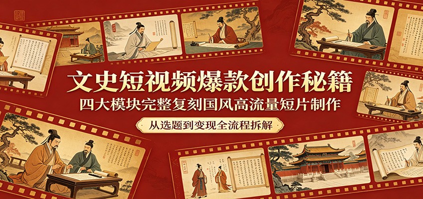 文史短视频爆款创作秘籍：四大模块完整复刻国风高流量短片制作-创享网