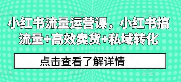 小红书流量运营课，小红书搞流量+高效卖货+私域转化 - 创享网-创享网