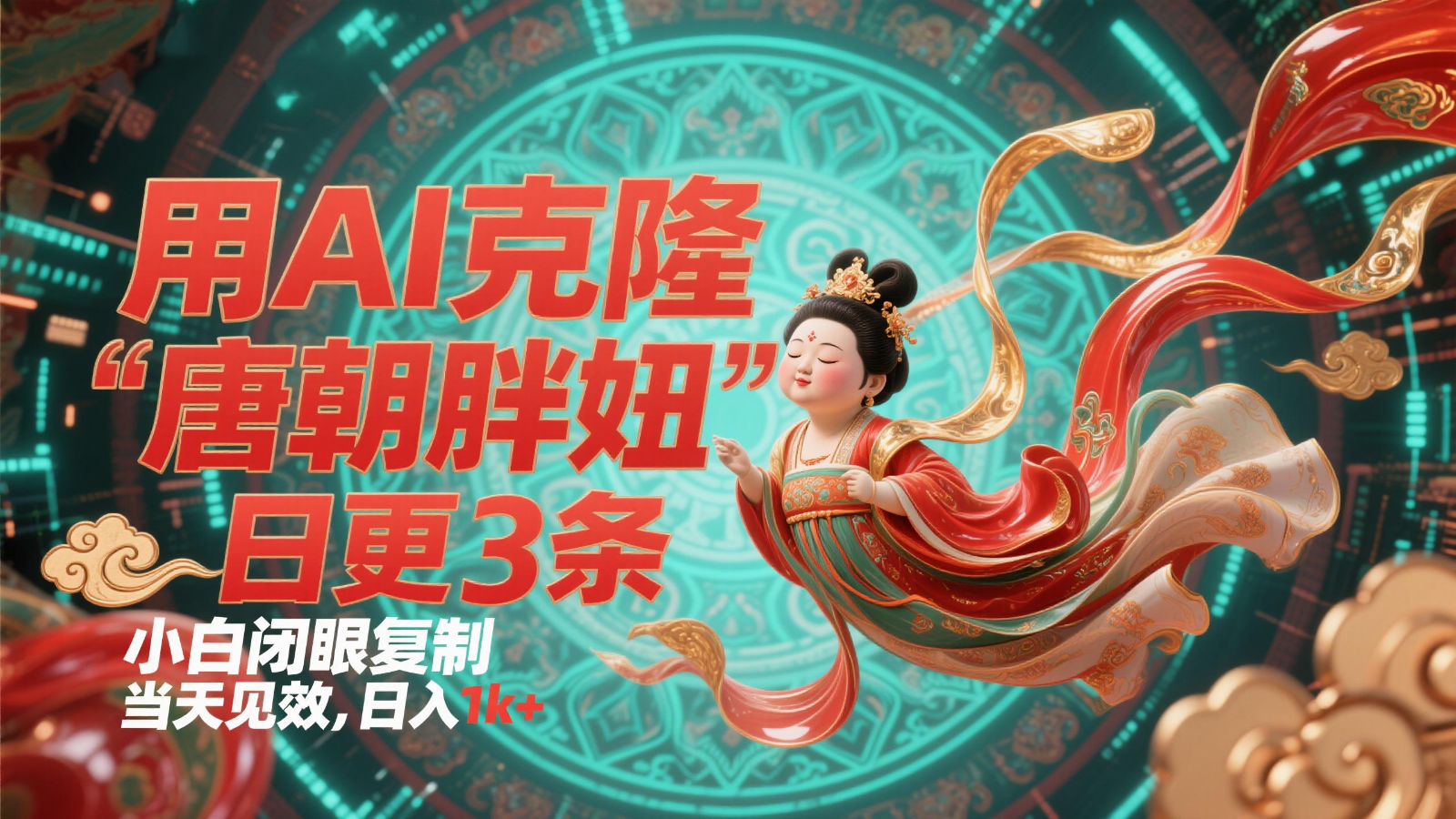 用AI克隆“唐朝胖妞”日更3条，平台疯狂推流，小白闭眼复制，当天见效，日入1k+ - 创享网-创享网