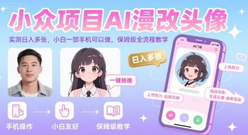 小众项目AI漫改头像，实测日入多张，小白一部手机可以做，保姆级全流程教学 - 创享网-创享网