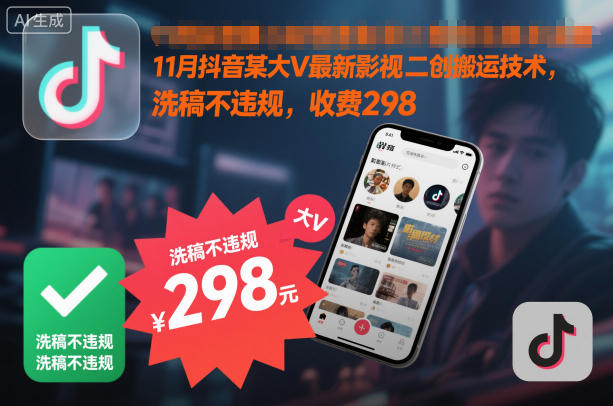 11月抖音某大V最新影视二创搬运技术，洗稿不违规，收费298 - 创享网-创享网