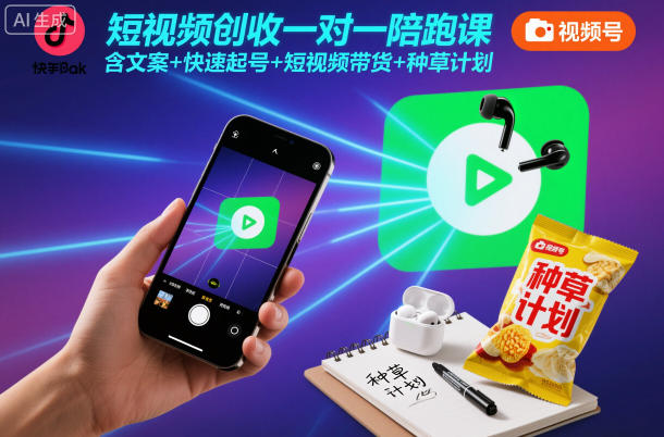 短视频创收一对一陪跑课，含文案+快速起号+短视频带货+种草计划 - 创享网-创享网