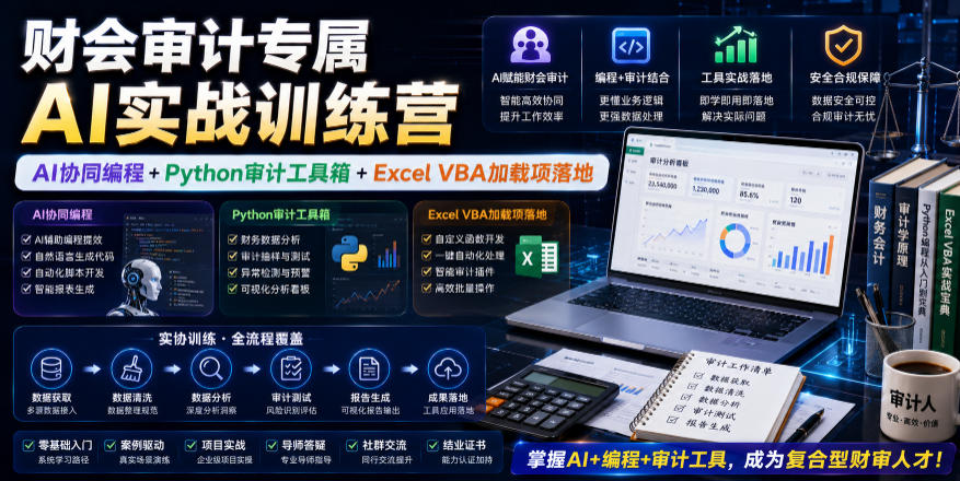 财会审计专属AI实战训练营｜AI协同编程+Python审计工具箱+Excel VBA加载项落地 - 创享网-创享网