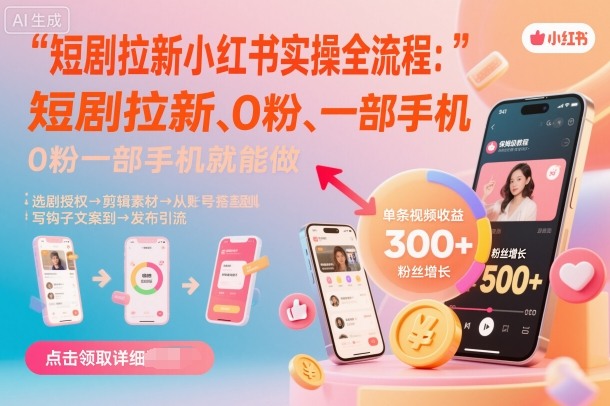 短剧拉新小红书实操全流程,0粉一部手机就可以做,详细教程-创享网