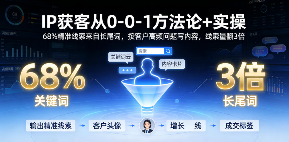 IP获客从0-1方法论+实操，68%精准线索来自长尾词，按客户高频问题写内容，线索量翻3倍-创享网