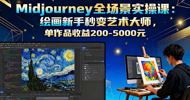 Midjourney全场景实操课：绘画新手秒变艺术大师，单作品收益200-5000元-创享网