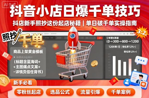 抖音小店日爆千单技巧，抖店新手照抄这份起店秘籍，单日破千单-创享网