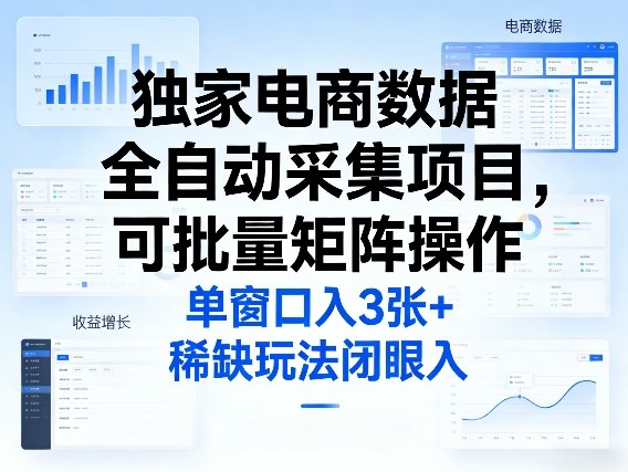 独家电商数据全自动采集项目，可批量矩阵操作，单窗口日入3张+，稀缺玩法闭眼入【揭秘】-创享网
