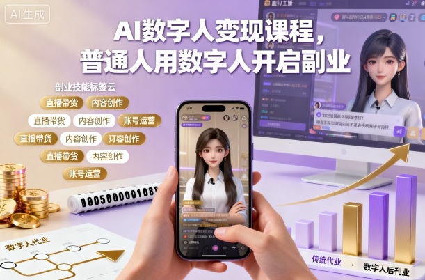 AI数字人变现课程,普通人用数字人开启副业-创享网