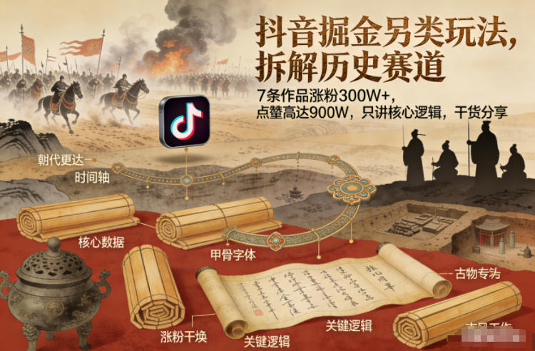 抖音掘金另类玩法，拆解历史赛道，7条作品涨粉300W+，点赞量高达900W，只讲核心逻辑，干货分享-创享网